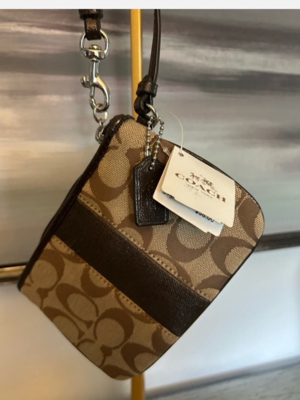Coach Brown Signature Canvas Wristlet NWT NEW WITH TAGS